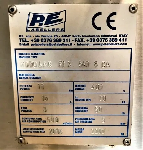 Used labeller P.E. Modular fix.540.8.ca 11.000 bph — 7